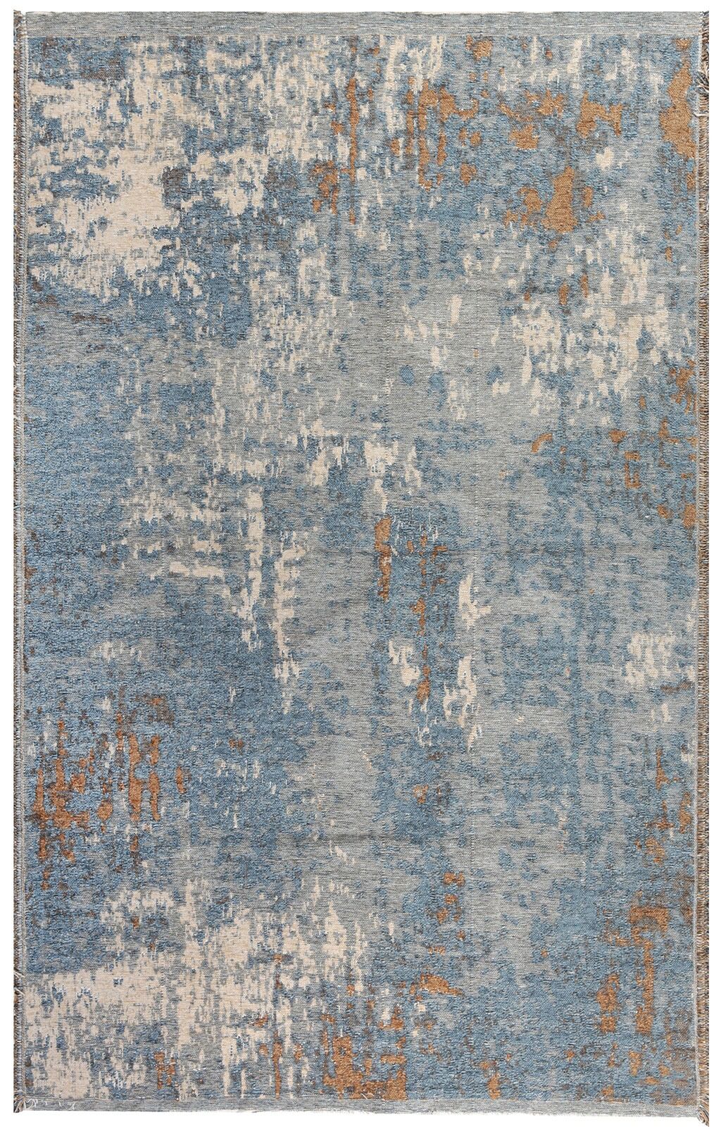 Lina Çift Taraflı %100 Pamuk Kilim Modern Yıkanabilir Şönil Kilim 10407-E Mavi Kahve Koridor Mutfak Salon Şönil Halı Çift Taraflı Yolluk