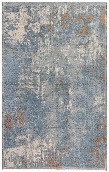 Lina Çift Taraflı %100 Pamuk Kilim Modern Yıkanabilir Şönil Kilim 10407-E Mavi Kahve Koridor Mutfak Salon Şönil Halı Çift Taraflı Yolluk