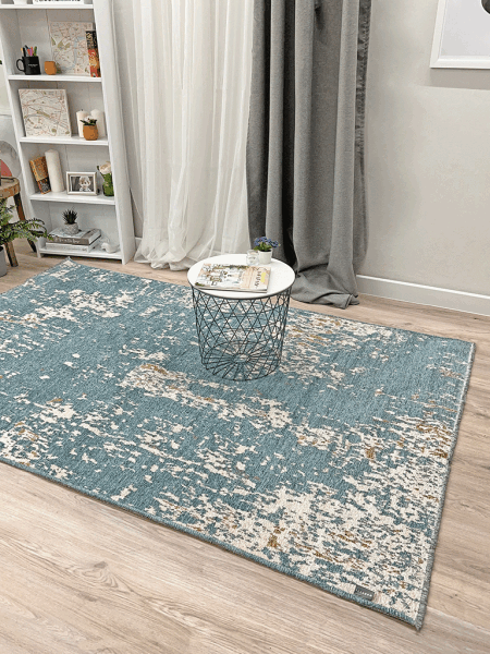 Lina Çift Taraflı %100 Pamuk Kilim Modern Yıkanabilir Şönil Kilim 10407-E Mavi Kahve Koridor Mutfak Salon Şönil Halı Çift Taraflı Yolluk