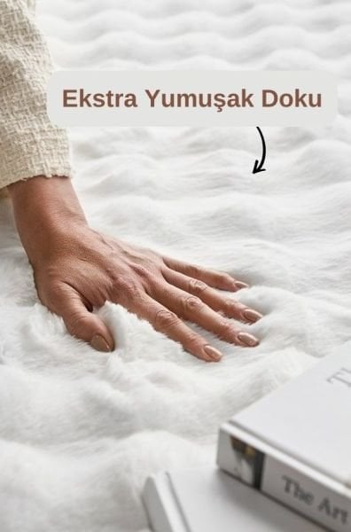 Ekstra Yumuşak Dokulu Beyaz Bubble Tavşan Tüyü Darcio Yuvarlak Post Peluş Halı