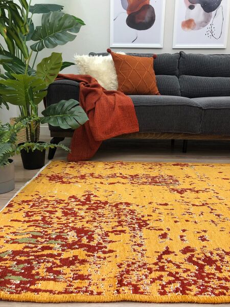 Lina Çift Taraflı %100 Pamuk Kilim Modern Yıkanabilir Şönil Kilim 10407-G Multi Koridor Mutfak Salon Şönil Halı Çift Taraflı Yolluk