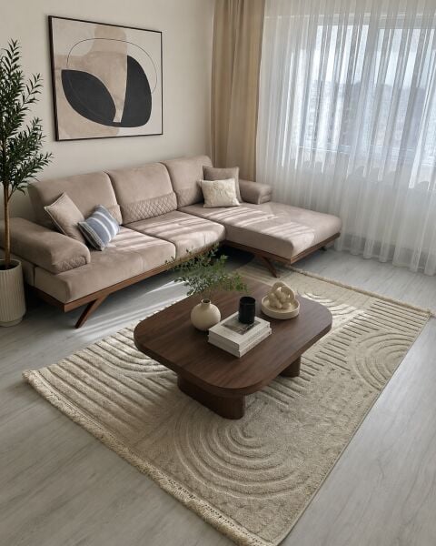 Enti Halı Step 2213 Modern Kabartmalı Krem Halı Özel Ölçü Salon Oturma Odası Halısı Antialerjik Hav Toz Vermeyen Kaymaz Tabanlı Yolluk