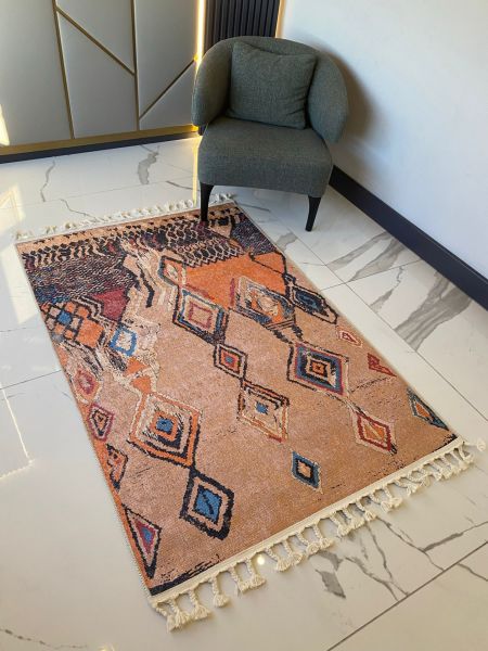 Halımax Dara Kaymaz Tabanlı Örgü Saçaklı Multi Modern Halı 200 100x150