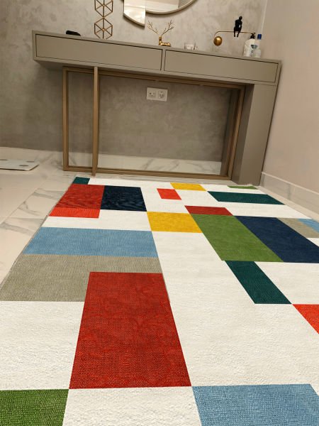 Drom Kaymaz Tabanlı Yıkanabilir Renkli Geometrik Modern Halı