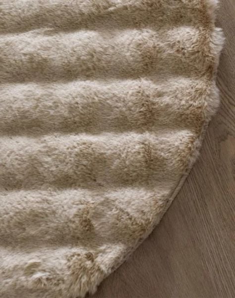 Ekstra Yumuşak Dokulu Bej Bubble Tavşan Tüyü Darcio Yuvarlak Post Peluş Halı