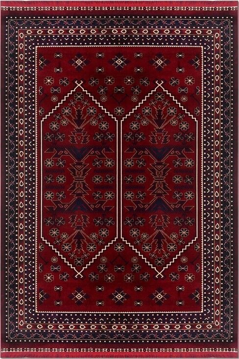 Crea Halı Altay HT03 Klasik Kırmızı  Afgan Halısı Etnik Makine Dokuma Oturma Odası Salon Halısı My Crea Home