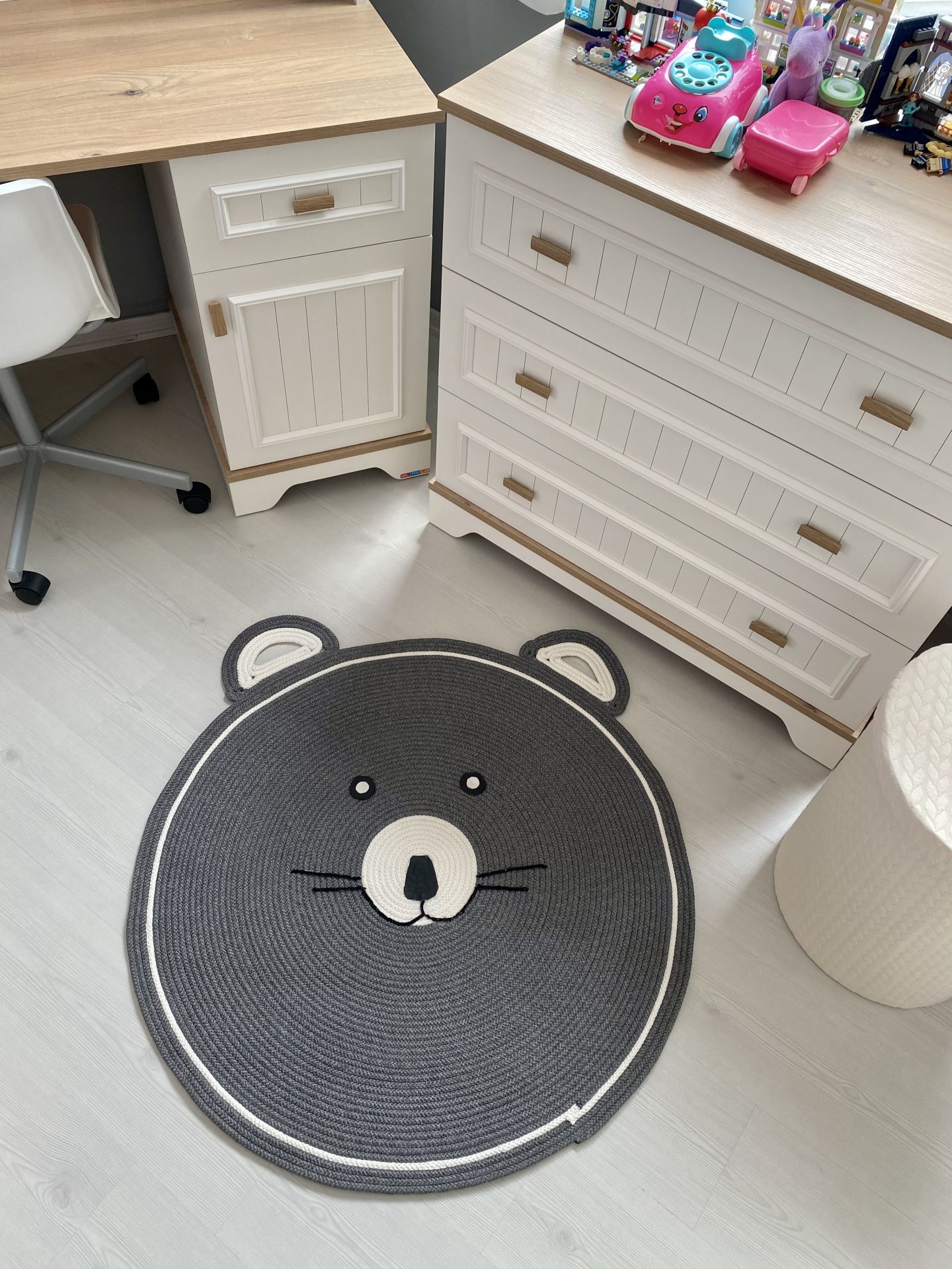 Milda Hav Toz Vermez Antialerjik Jüt Dokuma Gri Sevimli Ayı Jüt Halı Bebek Çocuk Odası Halısı