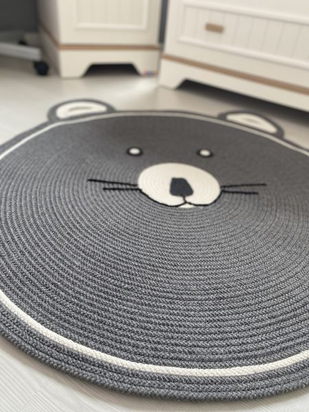 Milda Hav Toz Vermez Antialerjik Jüt Dokuma Gri Sevimli Ayı Jüt Halı Bebek Çocuk Odası Halısı