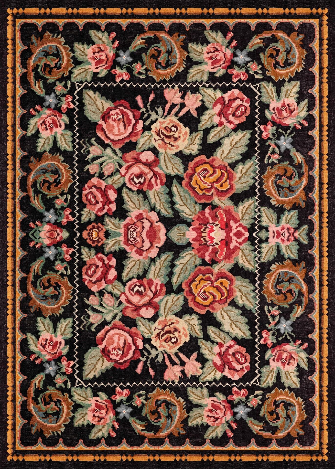 Eko Halı Elista Vintage ELS 207 Black Multy Yumuşak Dokuma Kaymaz Tabanlı Yıkanabilir Modern Halı Salon Oturma Odası Mutfak Koridor Halısı