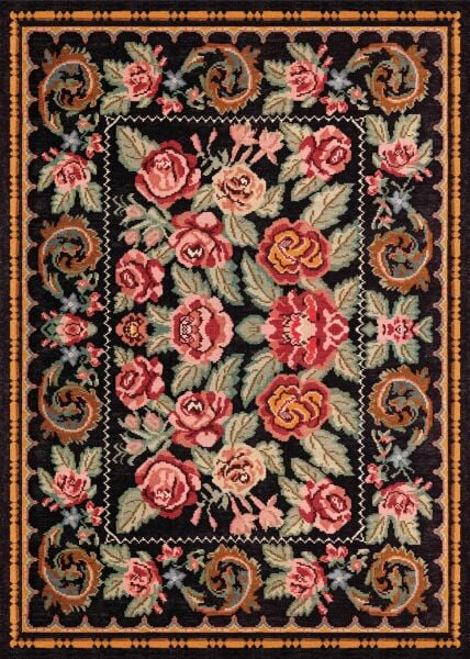 Eko Halı Elista Vintage ELS 207 Black Multy Yumuşak Dokuma Kaymaz Tabanlı Yıkanabilir Modern Halı Salon Oturma Odası Mutfak Koridor Halısı