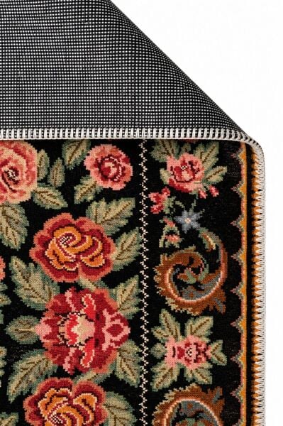 Eko Halı Elista Vintage ELS 207 Black Multy Yumuşak Dokuma Kaymaz Tabanlı Yıkanabilir Modern Halı Salon Oturma Odası Mutfak Koridor Halısı