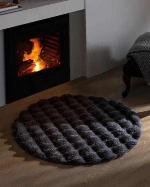 Ekstra Yumuşak Dokulu Antrasit Bubble Tavşan Tüyü Darcio Yuvarlak Post Peluş Halı