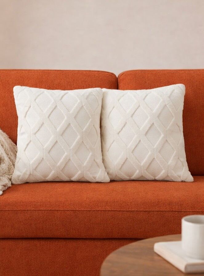 Dream Peluş Kabartmalı Dekoratif Kırlent Kılıfı Krem 43x43cm 2'li Yıkanabilir Tasarım Polyester Jakarlı Welsoft Kılıf
