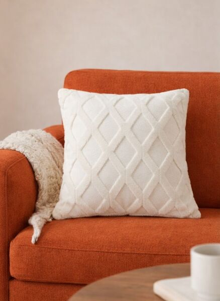 Dream Peluş Kabartmalı Dekoratif Kırlent Kılıfı Krem 43x43cm Yıkanabilir Tasarım Polyester Jakarlı Welsoft Kılıf