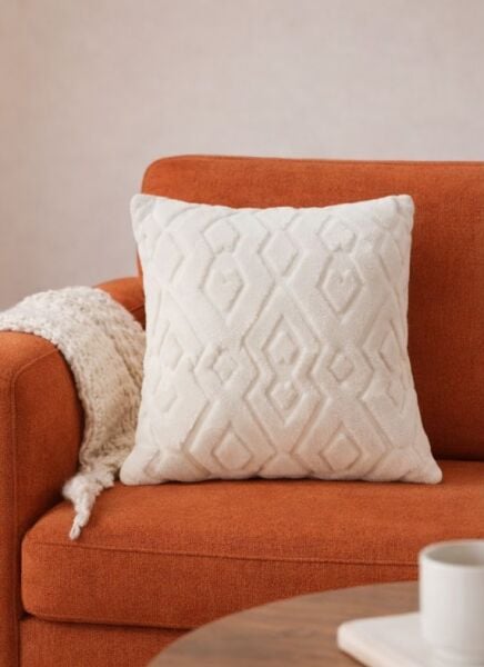 Dream Peluş Kabartmalı Dekoratif Kırlent Kılıfı Krem 43x43cm Yıkanabilir Tasarım Polyester Jakarlı Welsoft Kılıf