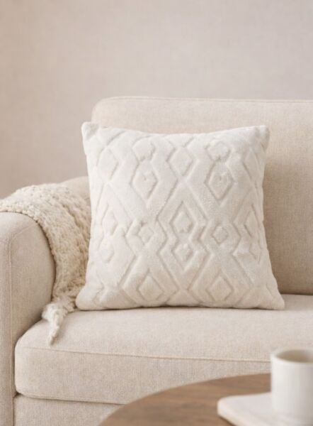 Dream Peluş Kabartmalı Dekoratif Kırlent Kılıfı Krem 43x43cm Yıkanabilir Tasarım Polyester Jakarlı Welsoft Kılıf