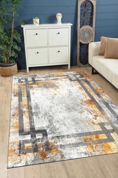 Lane Makinede Yıkanabilir Kaymaz Tabanlı Gri Yolluk Hav Toz Vermez Modern Salon Halısı Dot Taban