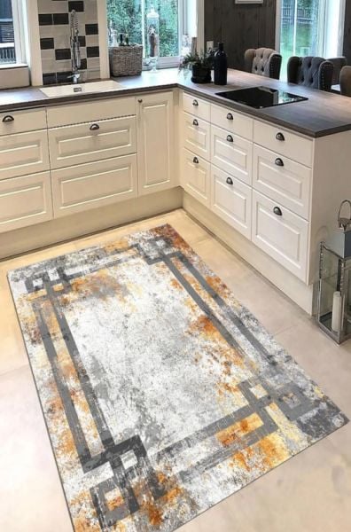 Lane Makinede Yıkanabilir Kaymaz Tabanlı Gri Yolluk Hav Toz Vermez Modern Salon Halısı Dot Taban