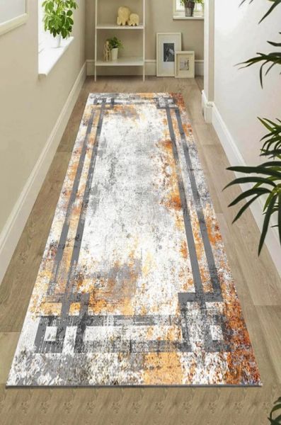 Lane Makinede Yıkanabilir Kaymaz Tabanlı Gri Yolluk Hav Toz Vermez Modern Salon Halısı Dot Taban