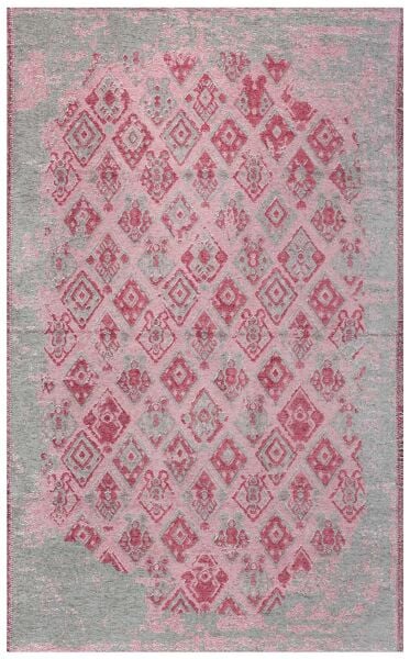 Lina Çift Taraflı %100 Pamuk Kilim Modern Yıkanabilir Şönil Kilim 015-A Gri Pembe Koridor Mutfak Salon Şönil Halı Çift Taraflı Yolluk