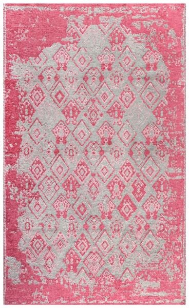 Lina Çift Taraflı %100 Pamuk Kilim Modern Yıkanabilir Şönil Kilim 015-A Gri Pembe Koridor Mutfak Salon Şönil Halı Çift Taraflı Yolluk