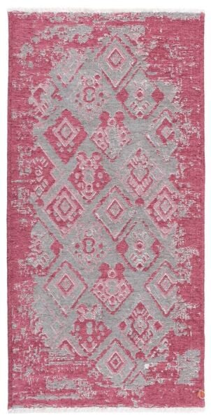 Lina Çift Taraflı %100 Pamuk Kilim Modern Yıkanabilir Şönil Kilim 015-A Gri Pembe Koridor Mutfak Salon Şönil Halı Çift Taraflı Yolluk
