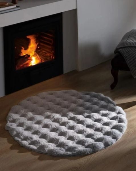 Ekstra Yumuşak Dokulu Gri Bubble Tavşan Tüyü Darcio Yuvarlak Post Peluş Halı