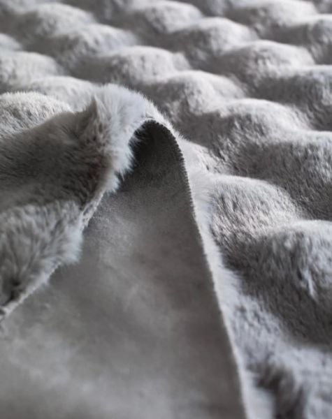 Ekstra Yumuşak Dokulu Gri Bubble Tavşan Tüyü Darcio Yuvarlak Post Peluş Halı