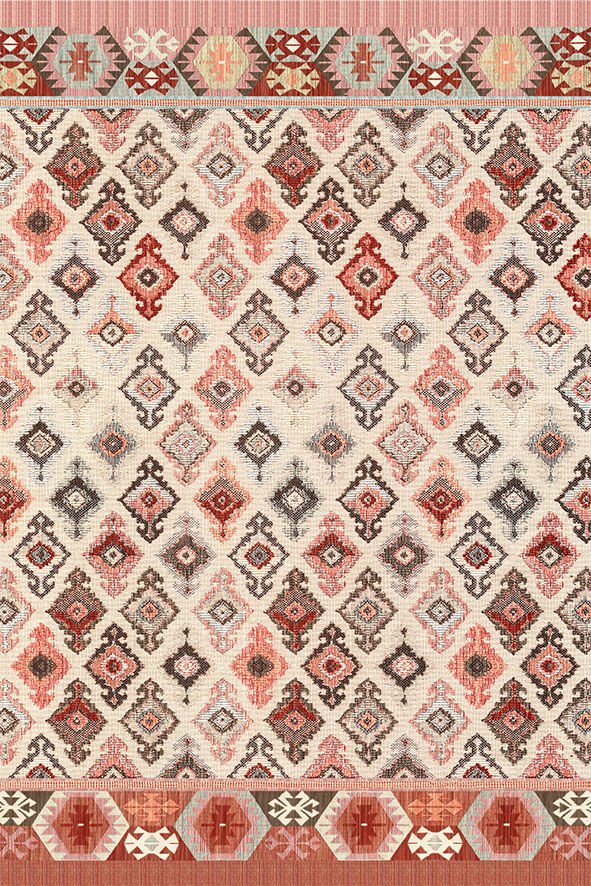 Drom Kaymaz Tabanlı Yıkanabilir Krem Etnik Eskitme Modern Halı