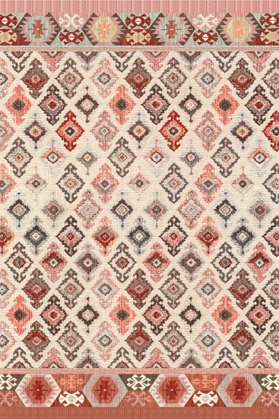 Drom Kaymaz Tabanlı Yıkanabilir Krem Etnik Eskitme Modern Halı