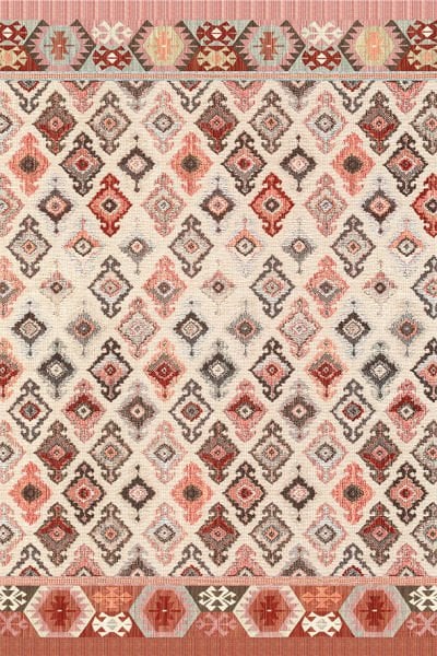 Drom Kaymaz Tabanlı Yıkanabilir Krem Etnik Eskitme Modern Halı