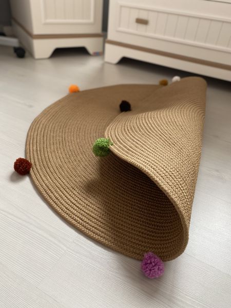 Milda Hav Toz Vermez Antialerjik Jüt Dokuma Ponponlu Jüt Halı Bebek Çocuk Odası Halısı