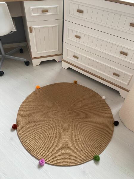 Milda Hav Toz Vermez Antialerjik Jüt Dokuma Ponponlu Jüt Halı Bebek Çocuk Odası Halısı