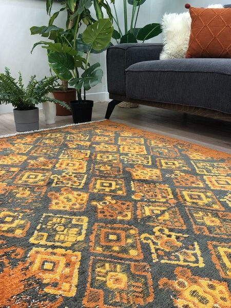 Lina Çift Taraflı %100 Pamuk Kilim Modern Yıkanabilir Şönil Kilim  015-B Turuncu Multi Koridor Mutfak Salon Şönil Halı Çift Taraflı Yolluk