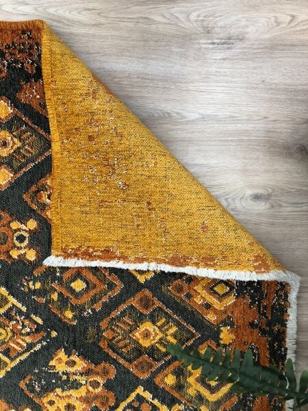 Lina Çift Taraflı %100 Pamuk Kilim Modern Yıkanabilir Şönil Kilim  015-B Turuncu Multi Koridor Mutfak Salon Şönil Halı Çift Taraflı Yolluk