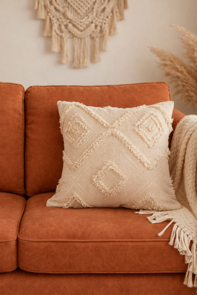 Cloud Peluş Kabartmalı Dekoratif Kırlent Kılıfı Krem  43x43cm Yıkanabilir Tasarım Polyester Jakarlı Welsoft Kılıf