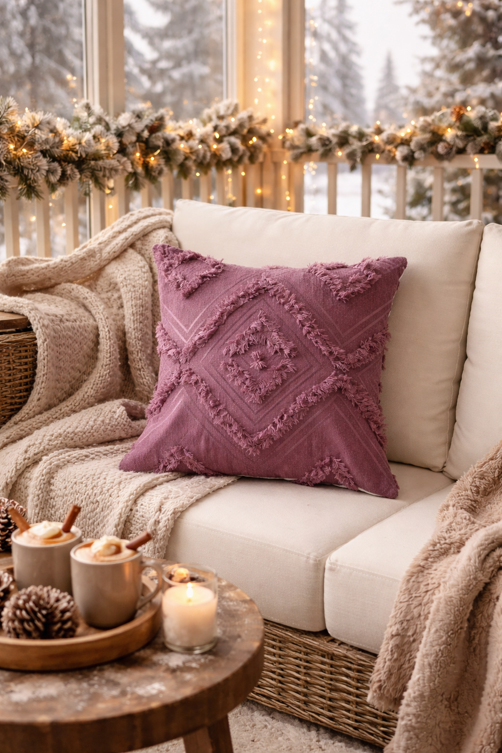 Cloud Peluş Kabartmalı Dekoratif Kırlent Kılıfı Mor 43x43cm Yıkanabilir Tasarım Polyester Jakarlı Welsoft Tek Taraflı Kılıf