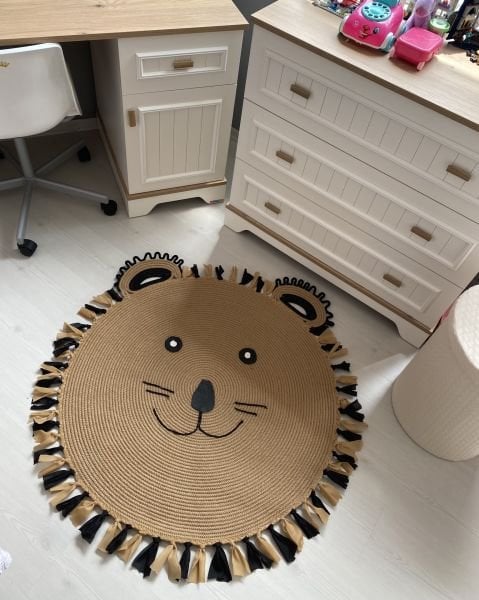 Milda Hav Toz Vermez Antialerjik Jüt Dokuma Püsküllü Sevimli Ayı Jüt Halı Bebek Çocuk Odası Halısı