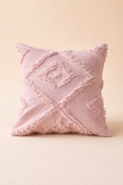 Cloud Peluş Kabartmalı Dekoratif Kırlent Kılıfı Pembe 43x43cm Yıkanabilir Tasarım Polyester Jakarlı Welsoft Tek Taraflı Kılıf