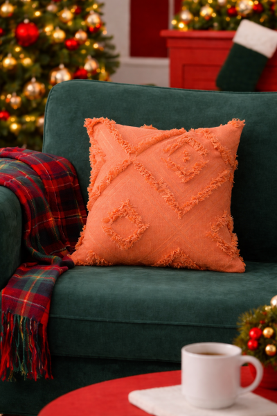 Cloud Peluş Kabartmalı Dekoratif Kırlent Kılıfı Turuncu 43x43cm Yıkanabilir Tasarım Polyester Jakarlı Welsoft Tek Taraflı Kılıf