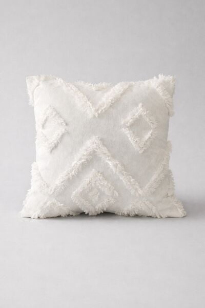 Cloud Peluş Kabartmalı Dekoratif Kırlent Kılıfı Beyaz 43x43cm 2'li Yıkanabilir Tasarım Polyester Jakarlı Welsoft Kılıf