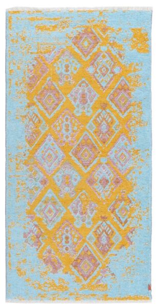 Lina Çift Taraflı %100 Pamuk Kilim Modern Yıkanabilir Şönil Kilim 015-C Gül Mavi Koridor Mutfak Salon Şönil Halı Çift Taraflı Yolluk