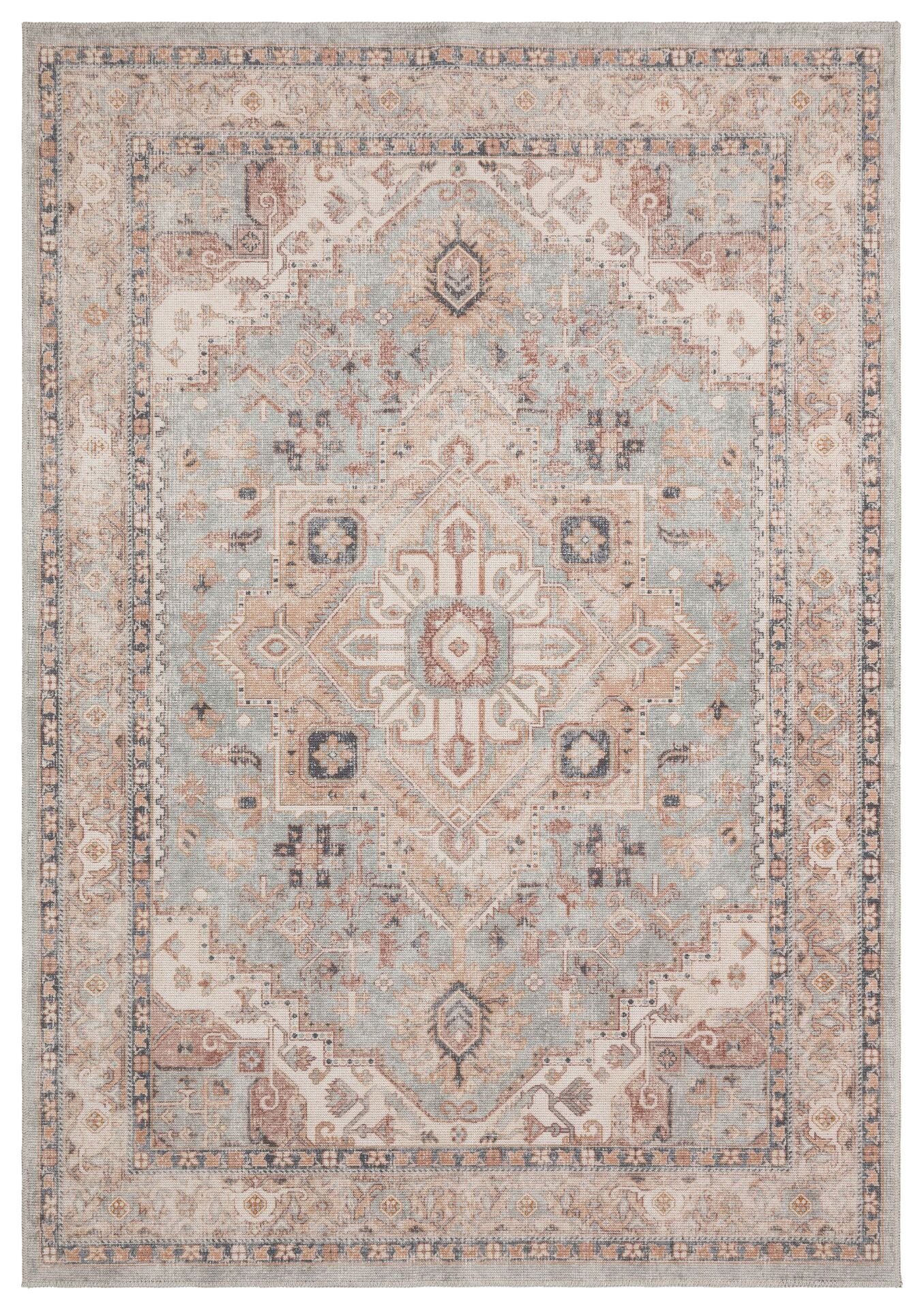 Eko Halı Elista Vintage ELS 204 Blue Beige Yumuşak Dokuma Kaymaz Tabanlı Yıkanabilir Modern Halı Salon Oturma Odası Mutfak Koridor Halısı
