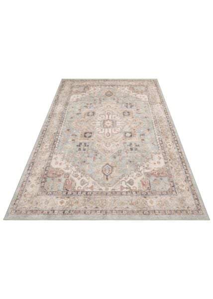 Eko Halı Elista Vintage ELS 204 Blue Beige Yumuşak Dokuma Kaymaz Tabanlı Yıkanabilir Modern Halı Salon Oturma Odası Mutfak Koridor Halısı