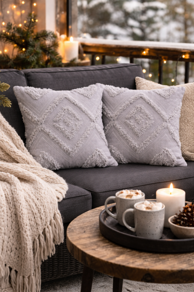 Cloud Peluş Kabartmalı Dekoratif Kırlent Kılıfı Gri 43x43cm 2'li Yıkanabilir Tasarım Polyester Jakarlı Welsoft Tek Taraflı Kılıf