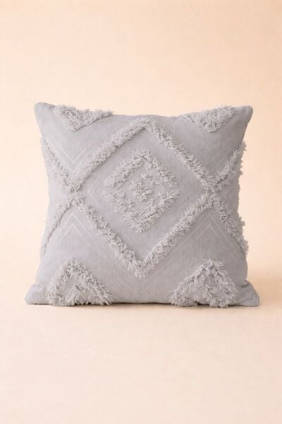 Cloud Peluş Kabartmalı Dekoratif Kırlent Kılıfı Gri 43x43cm 2'li Yıkanabilir Tasarım Polyester Jakarlı Welsoft Kılıf