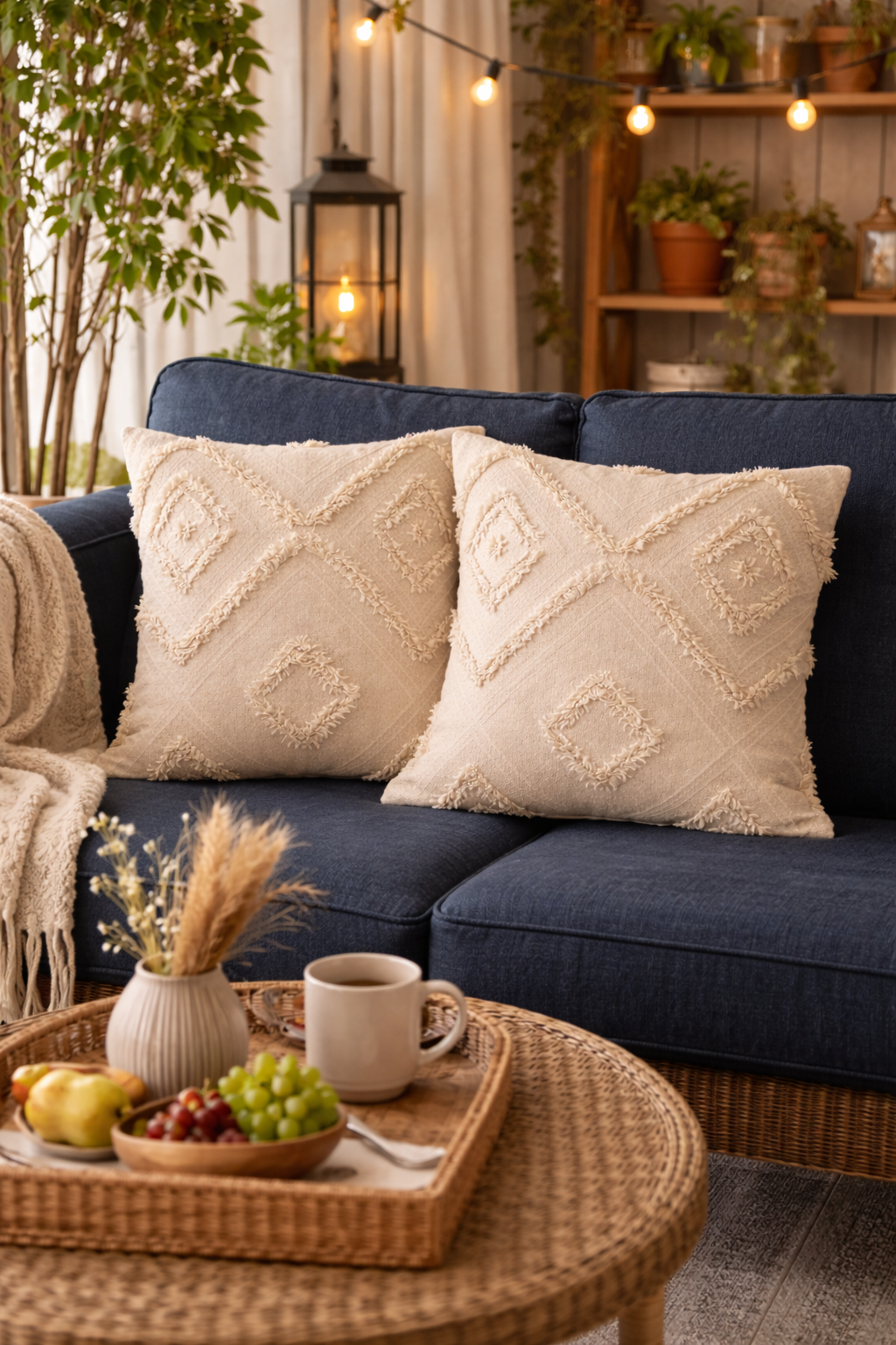 Cloud Peluş Kabartmalı Dekoratif Kırlent Kılıfı Krem 43x43cm 2'li Yıkanabilir Tasarım Polyester Jakarlı Welsoft Tek Taraflı Kılıf