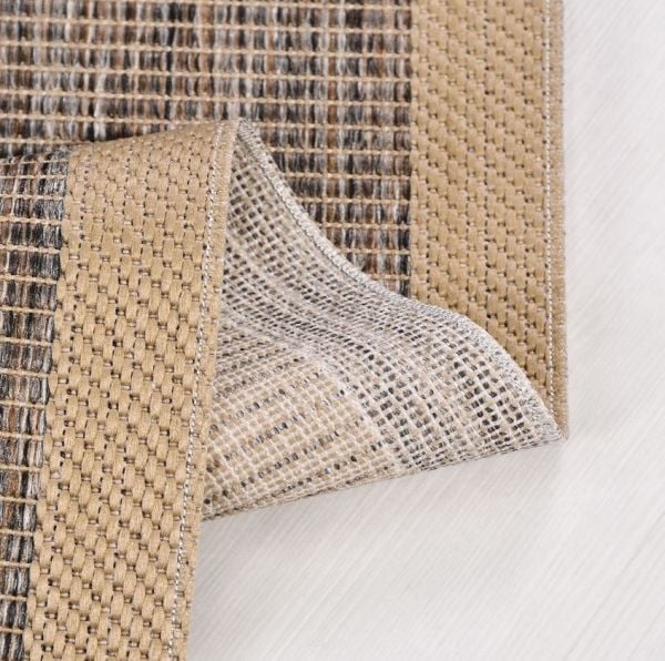 Crea Halı Andora AS03 Bej Kahve Bordürlü Sisal Halı Hasır Doku Çerçeveli Halı My Crea Home