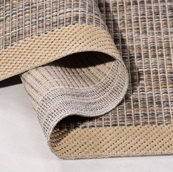 Crea Halı Andora AS03 Bej Kahve Bordürlü Sisal Halı Hasır Doku Çerçeveli Halı My Crea Home