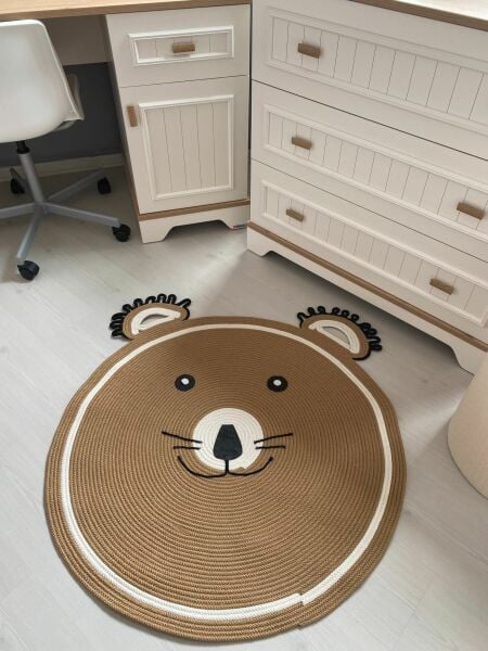 Milda Hav Toz Vermez Antialerjik Jüt Dokuma Sevimli Ayı Jüt Halı Bebek Çocuk Odası Halısı